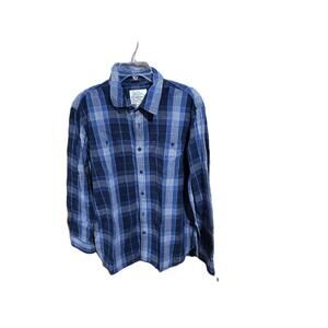St. John's Bay Blue Flannel Pockets Mens Large 100% Cotton